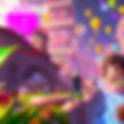 A colorful scene from the Aniimo trailer featuring vibrant characters and a rich game world