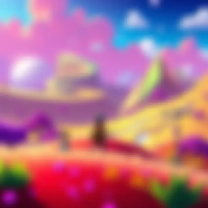 A colorful landscape with characters exploring a vibrant world in the Aniimo game trailer.