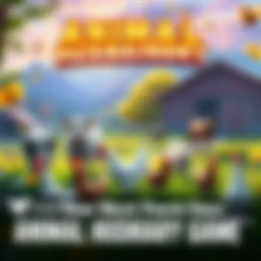 A vibrant scene showing a player caring for various farm animals like cows, chickens, and horses in a colorful farm setting