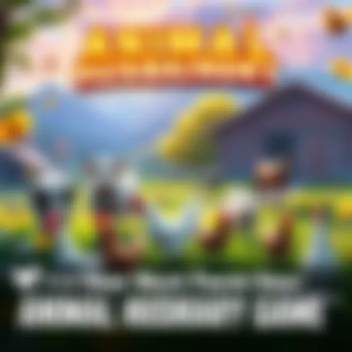 A vibrant scene showing a player caring for various farm animals like cows, chickens, and horses in a colorful farm setting