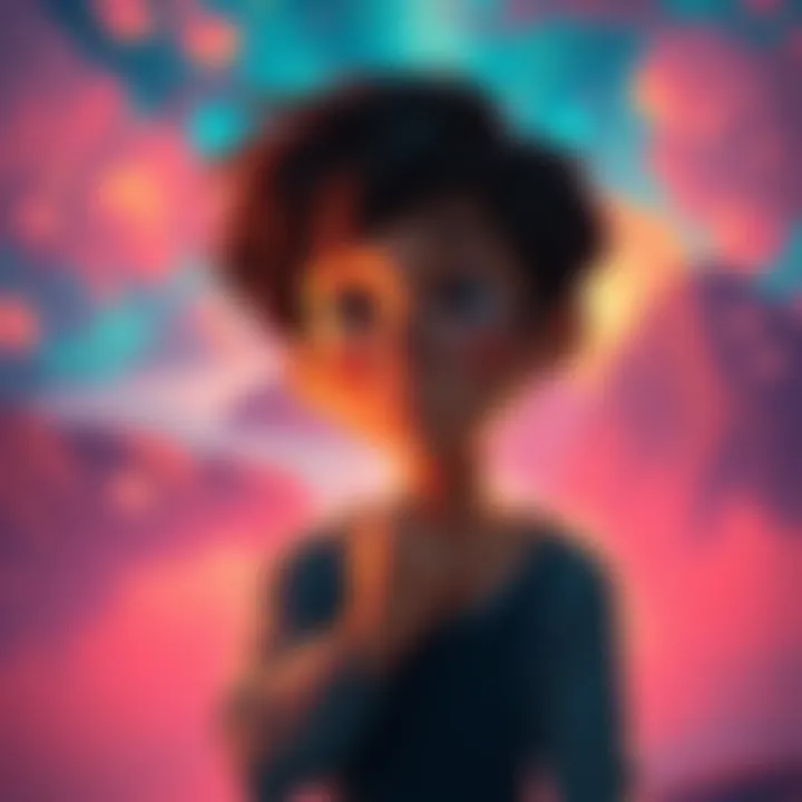 A scene from the animation showing a character deep in thought, surrounded by dreamlike imagery representing life and emotions.