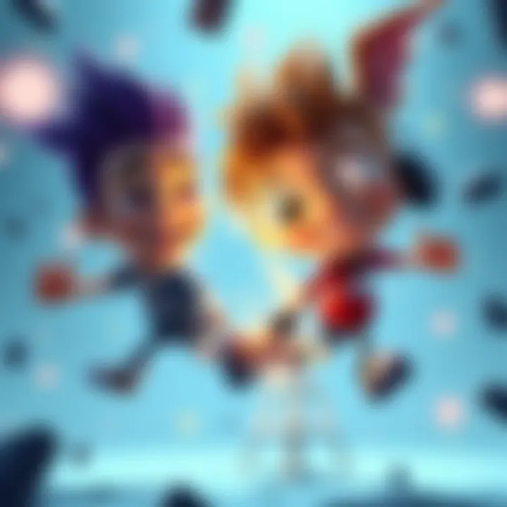 A character design inspired by RVB, transitioning into a new style representing CRASH, showing creativity and growth.