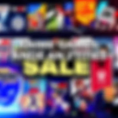 Colorful graphic showcasing various anime game covers and 2K sports titles with discount tags