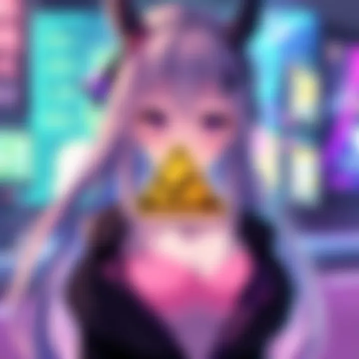 A colorful anime girl wallpaper with a caution sign indicating malware risks
