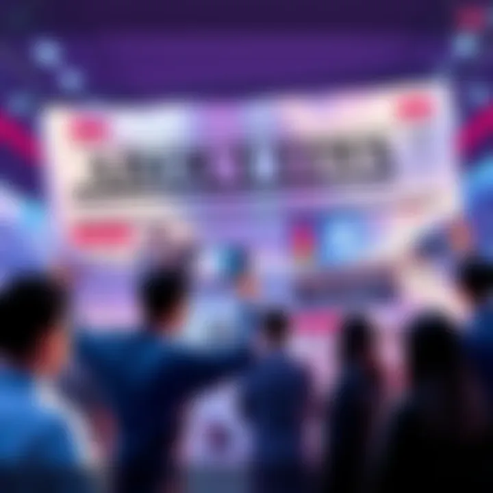 A newspaper with bold headlines about a major announcement and people discussing it excitedly.