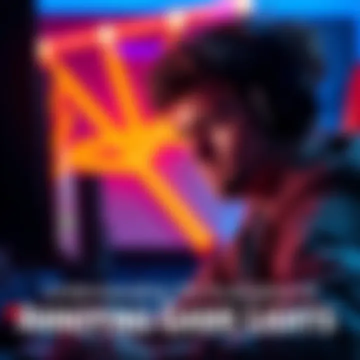 A gamer frowning while bright lights from a gaming setup distract them during gameplay