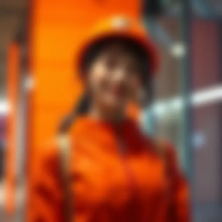 Anran showing off her new bold orange style, contrasting with her previous red university uniform