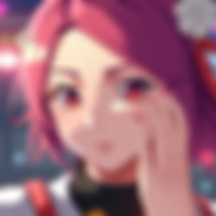 Anran, a character with distinct eyes, showing her unique blinking style. She has vibrant hair and a curious expression, highlighting her gaze without fully closing her eyes.