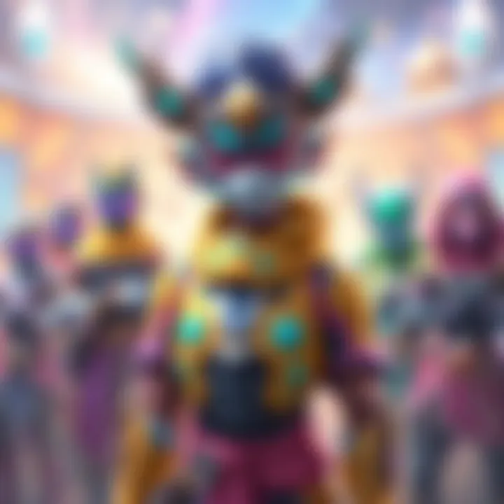 Anran Character with Custom Skins A vibrant Anran character showcasing various unique skins in a colorful gaming environment
