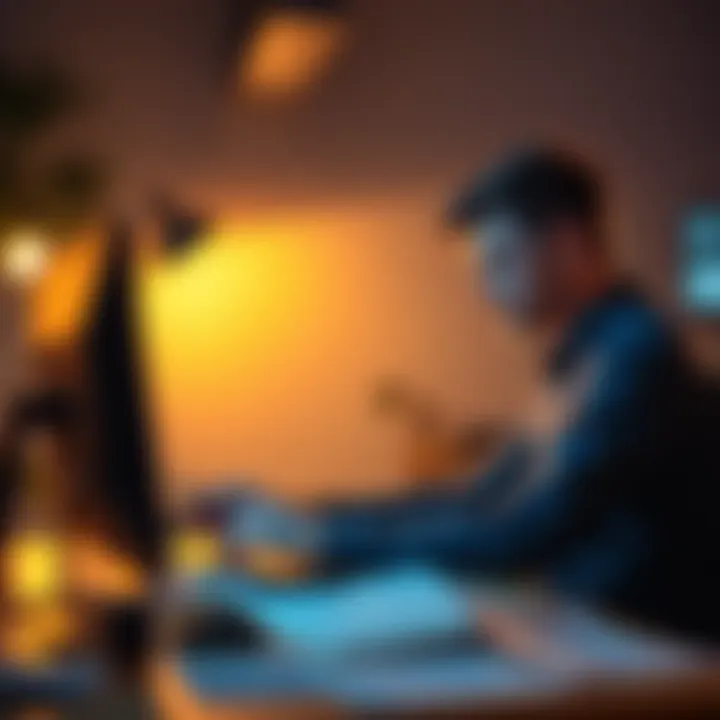 A person working on the antennae project with papers and computer, looking stressed over new requirements