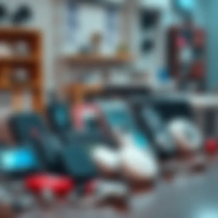 A selection of anti-theft devices including alarms and locks, arranged neatly on a table