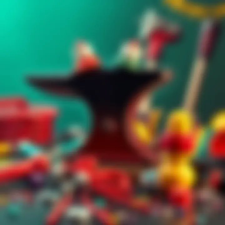 A colorful Anvil Splitter surrounded by fun tool accessories and creative ideas, showcasing a festive atmosphere.