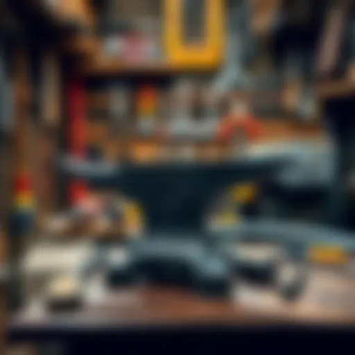 A sturdy anvil placed on a wooden workbench surrounded by tools in a metalworking workshop