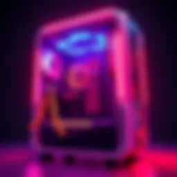 A custom PC case designed with Aperture Science themes, showcasing bright colors and game-related graphics.