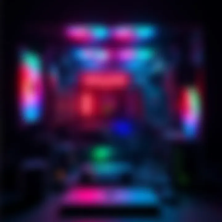 A detailed view of a gaming PC setup with APEX LAN specs, showing a powerful graphics card and CPU.