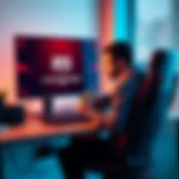 A person sitting at a gaming desk, looking upset while holding a controller, with a computer screen showing Apex Legends and a warning message about a ban.