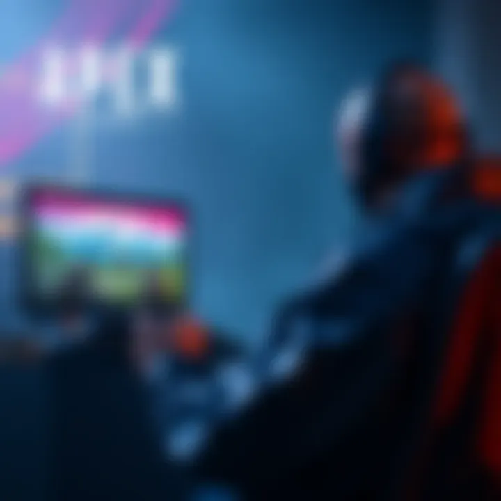 A person playing Apex Legends on PS5 while another plays on PC, showing the connection between platforms using Steam and EA App.