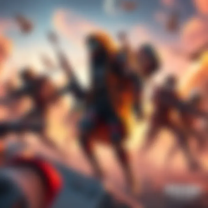 A group of characters from Apex Legends battling in a vibrant game environment with various weapons and abilities.