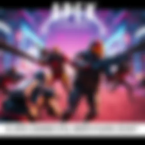 Apex Legends characters battling in a vibrant futuristic environment, showcasing intense action and teamwork