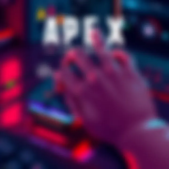 Apex Legends keybind setup An illustration showing a gaming mouse with highlighted buttons for keybinds and a hand positioned for a 1-3-1 grip style