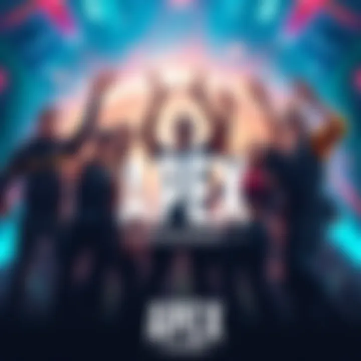 A diverse group of gamers celebrating a victory in Apex Legends, showcasing teamwork and camaraderie