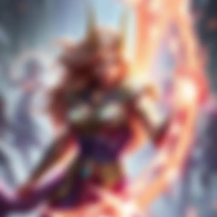 Aphrodite displaying her new abilities in battle, surrounded by energy effects as she targets enemies, showcasing her ultimate ability with a fierce expression.