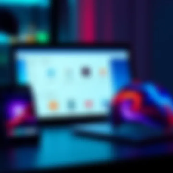 A smartphone and laptop screen displaying various free app download options