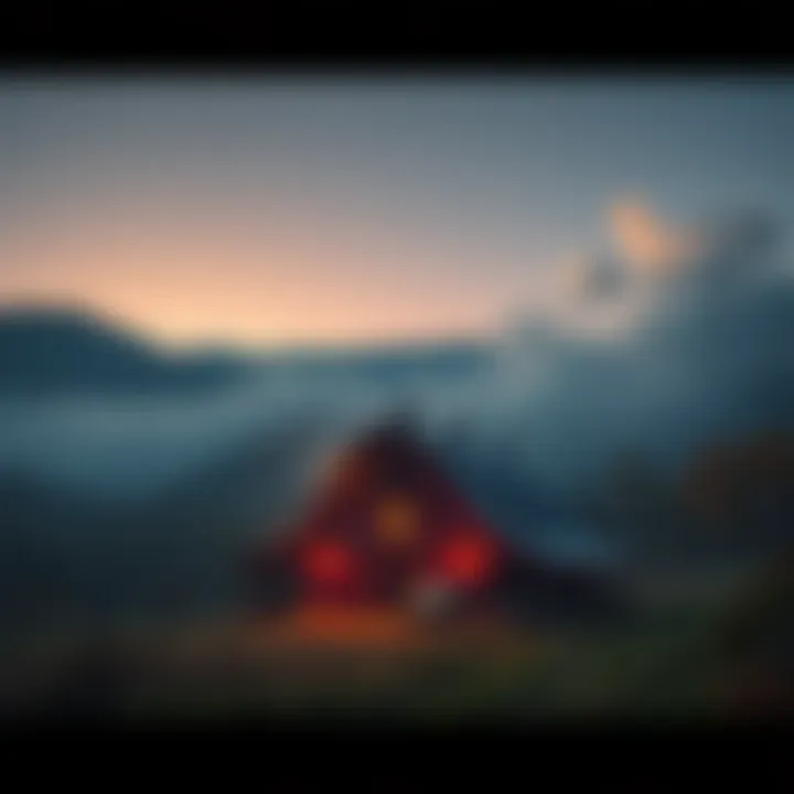 Cozy Appalachian farm with spooky elements A scenic Appalachian farm at dusk, featuring a haunted barn and glowing pumpkins, surrounded by misty mountains.