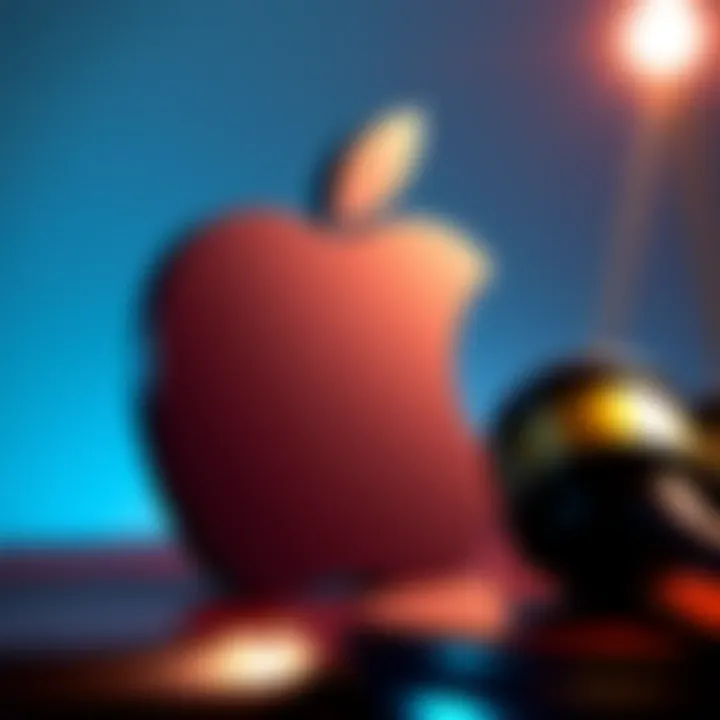 Apple logo with court gavel Apple logo next to a gavel symbolizing legal action