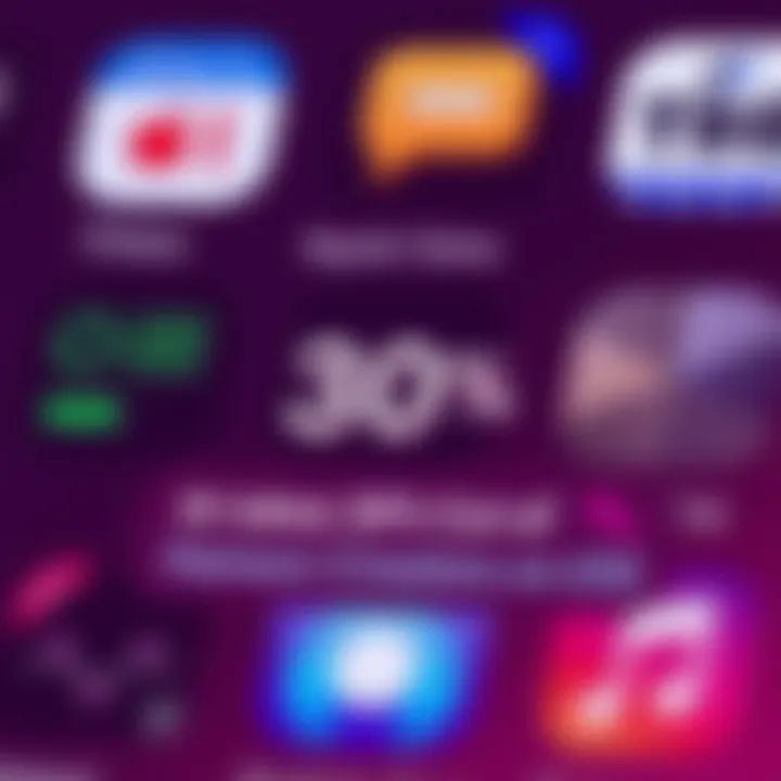 Apple logo alongside text showing a 30% fee for creators