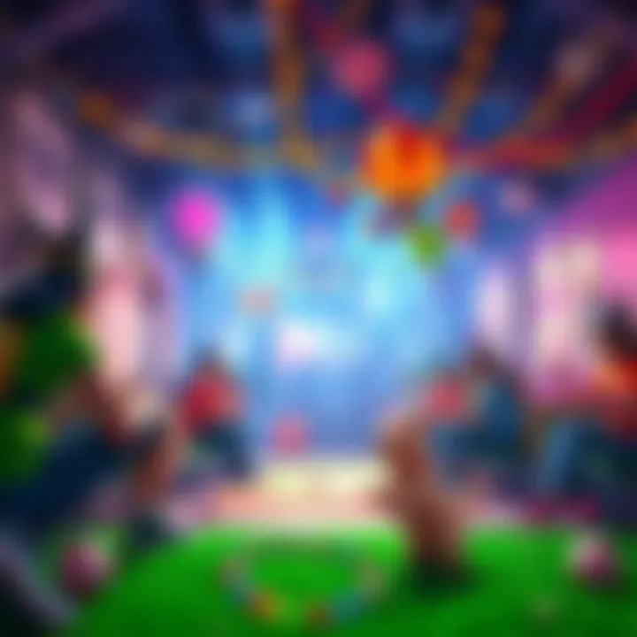 Players enjoying fun activities in the April Fools game mode, with colorful decorations and playful surprises around them.