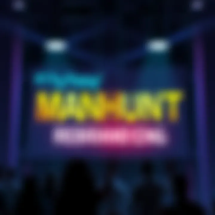 A colorful graphic showing the words 'Manhunt Rebranding' with playful design elements, highlighting the prank aspect of the announcement.