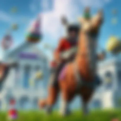 Players in Fortnite enjoy enlarged heads, rideable llamas, and special finger guns during the April Fools update, showcasing a playful atmosphere.