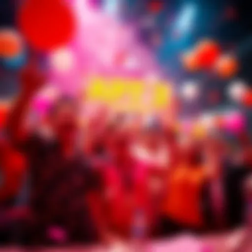 A group of excited people celebrating the confirmed APT 3 announcement with banners and balloons