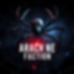A captivating depiction of the Arachne Faction with a dark, web-filled background, featuring a powerful spider character in the center, surrounded by hints of surprises and intrigue for fans.