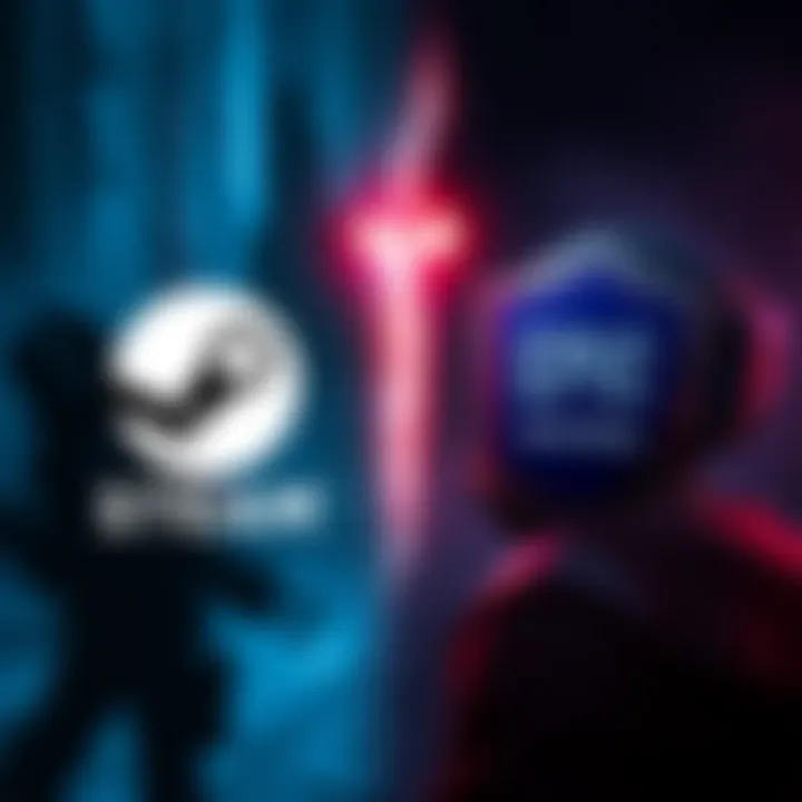 Comparison of Steam and Epic Games Store logos with Arc Raiders game art