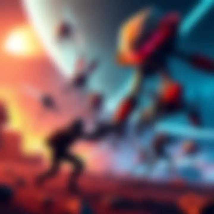 A scene from Arc Raiders showcasing characters battling against alien machines in a dynamic environment