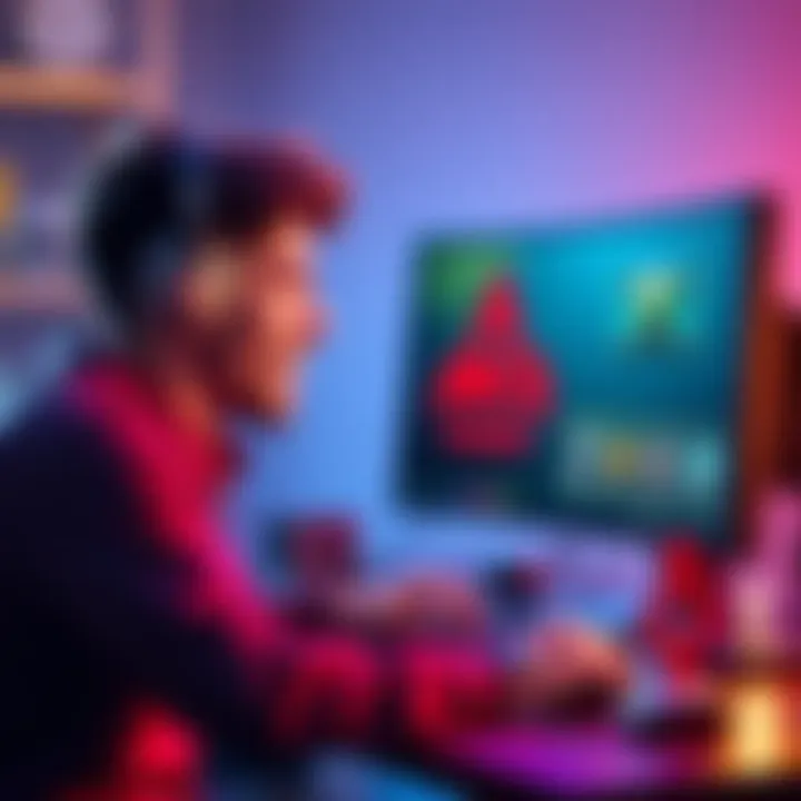 ARC Raiders Linux Support A gamer at a computer with Linux interface, looking excited about ARC Raiders compatibility, featuring the game's logo on the screen