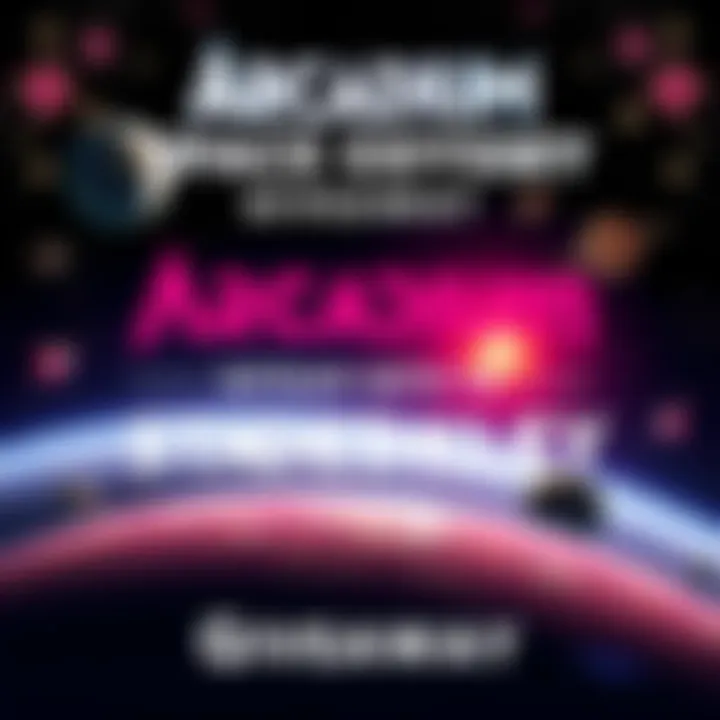 Graphic showing a space theme with stars and planets to celebrate the Arcadium - Space Odyssey giveaway for Steam keys.