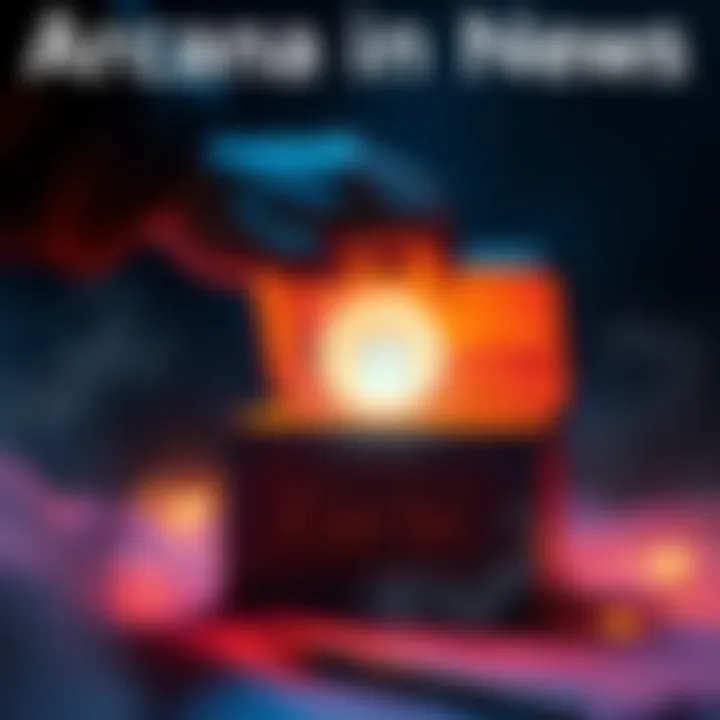 A person opens a box labeled 'Curio' with a glowing object inside, symbolizing the chance of finding an Arcana.