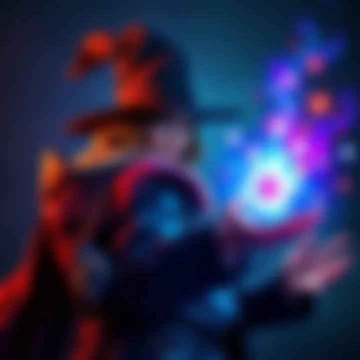 An Arcane Trickster in a stylish hat casting a spell with colorful magic effects around them.