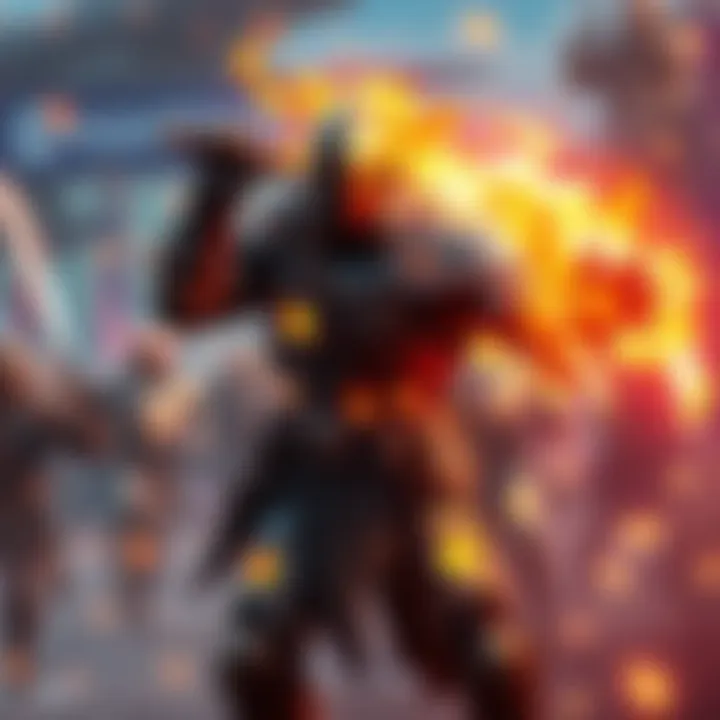 Character with Arcane Persistence A powerful character with glowing armor demonstrating tanking abilities in a vibrant battle scene