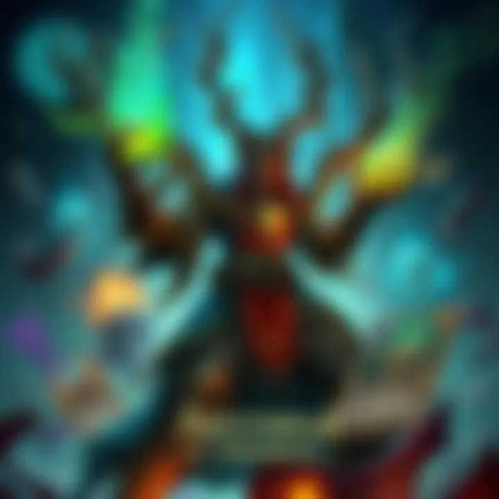 The Archdruid of Thorns card surrounded by other Mill Warlock cards, illustrating the Deathrattle combo strategy
