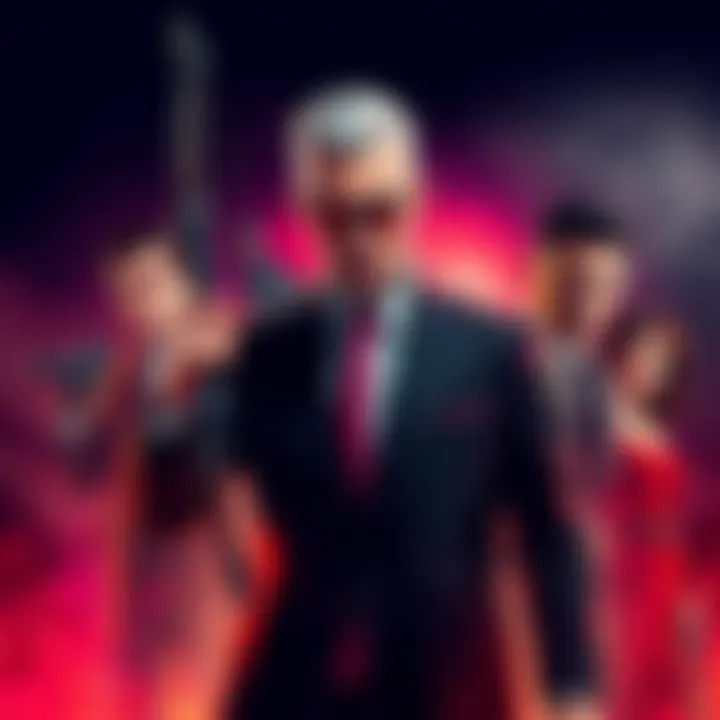 Creative fanart showing Archer characters styled in the Hitman universe, featuring a sleek assassin look and dramatic background.