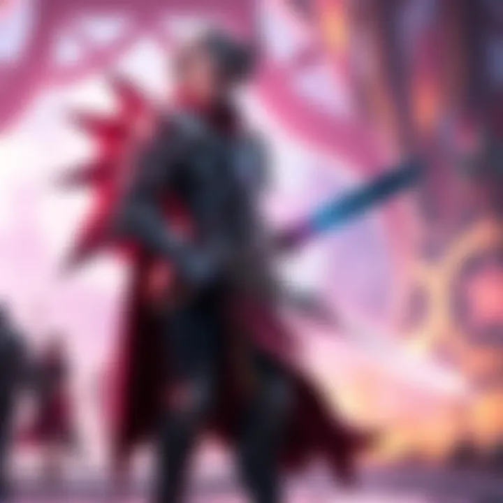 A fantasy character representing the Archon class, wearing elaborate armor and wielding a glowing sword, standing in a vibrant gaming environment.