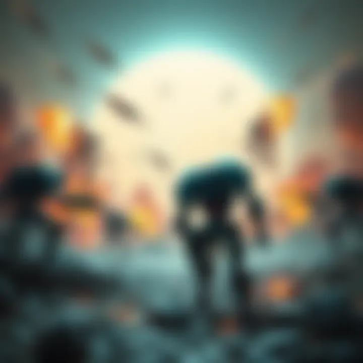 ArcRaiders Game Concept Art Concept art showcasing a futuristic battle scene featuring robots and explosions in an alien landscape