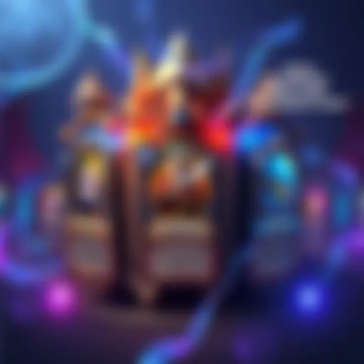 A selection of Arena Legendary cards from Hearthstone with their companion cards arranged around them