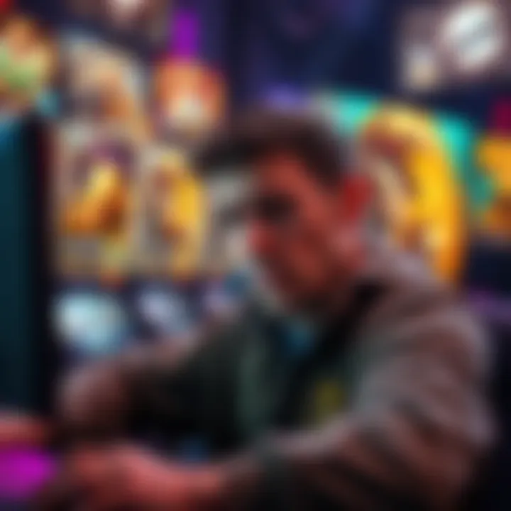 A veteran arena player looks frustrated while playing a game, surrounded by images of aggressive decks and strategies on the screen.