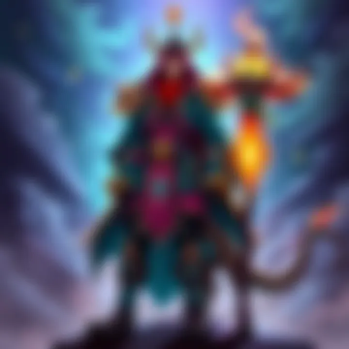 Character Arisen stands proudly wearing a vibrant and unique transmog outfit alongside the sorcerer pawn Varania, who has a matching enchanting look.