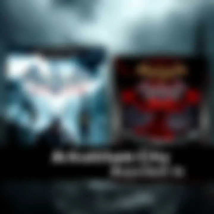 The iconic covers of Arkham City and Arkham Asylum, featuring Batman in action against a dark city backdrop.